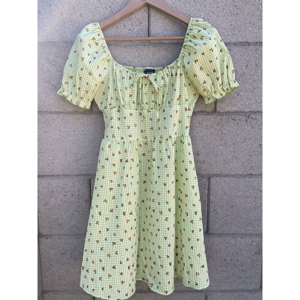 Green Checker Citrus Print Mini Dress